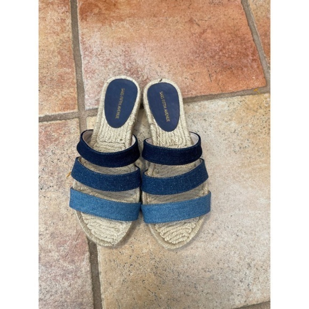 Saks Fifth Ave denim 3 strap espadrille sandal size 6